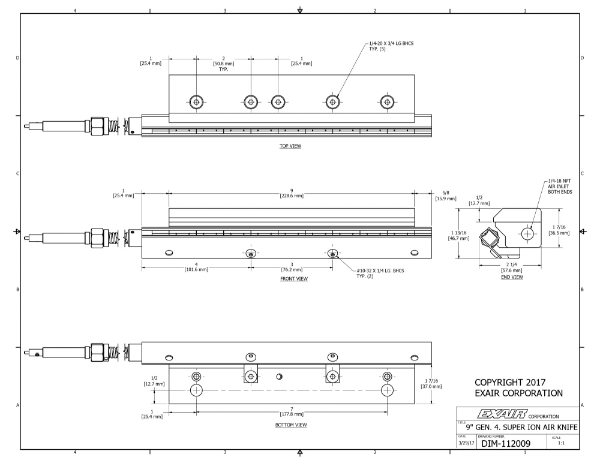 9" (229mm) Gen 4 Super Ionizing Air Knife With Power Supply