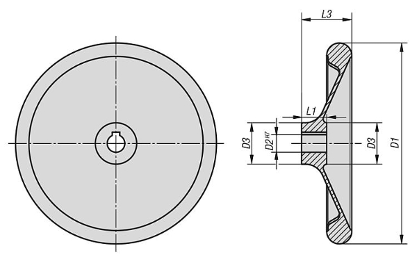 Handwheels disc similar to DIN 950, aluminium Drawing