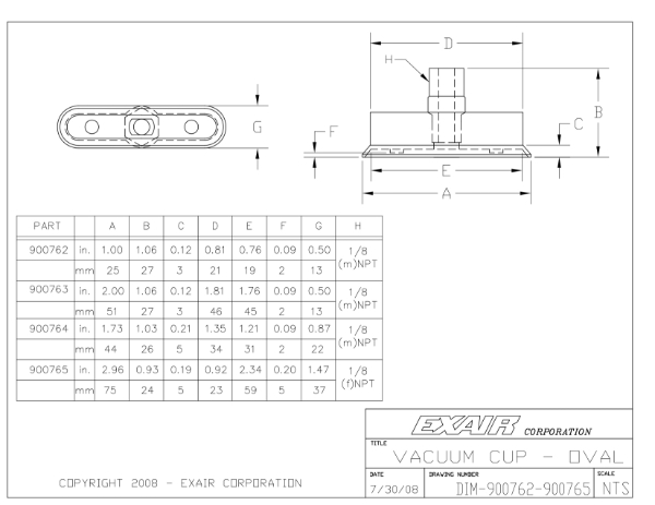 Vacuum Cup Oval 0.5"x2"