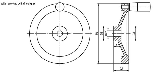 Handwheel Discs In Aluminium With revolving Cylinder Grip Drawing