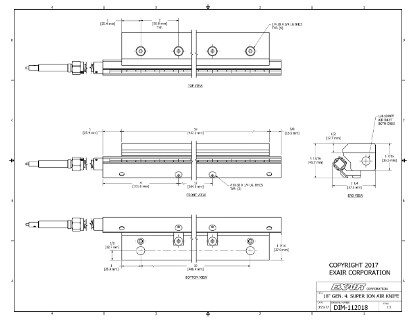 18" (457mm) Gen 4 Super Ionizing Air Knife With Power Supply