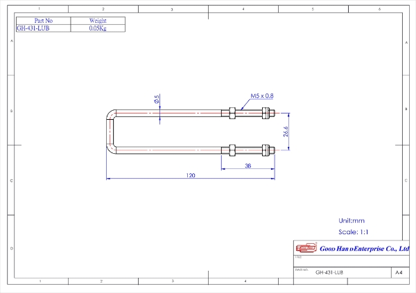 GH-431-LUB120 Steel U Bolt M5x120mm