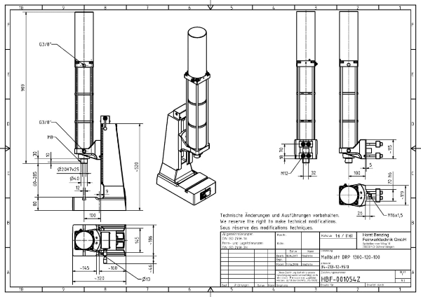 Pneumatic Press 13KN 120mm Stroke Dimension B 60-285mm