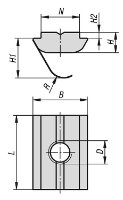 K1027 Slot Nut With Spring For Aluminium Profile Drawing