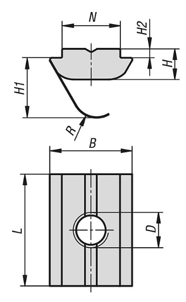 K1027 Slot Nut With Spring For Aluminium Profile Drawing