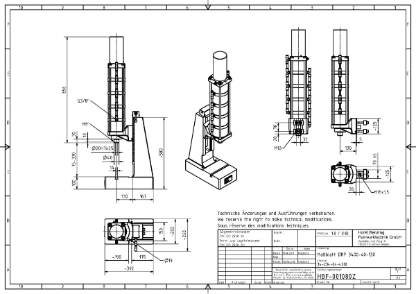 34kN Pneumatic Press 40mm Stroke Dimension B 75mm – 330mm