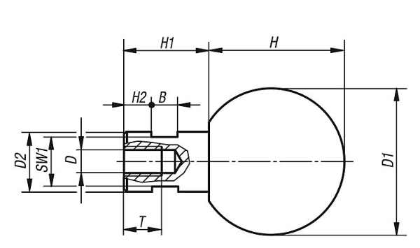 BALL GRIP REVOLVING D1=25 D=M06 DUROPLAST, COMP:STEEL 