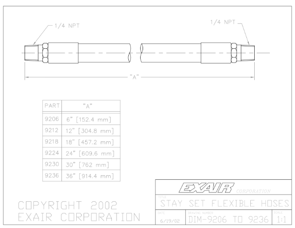 305mm Stay Set Hose 1/4 Male Both Ends