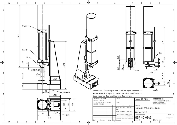 Pneumatic Press 8.5KN 120mm Stroke Dimension B 65-350mm