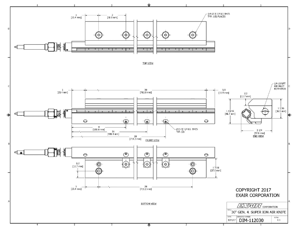 30" (762mm) Gen 4 Super Ionizing Air Knife With Power Supply