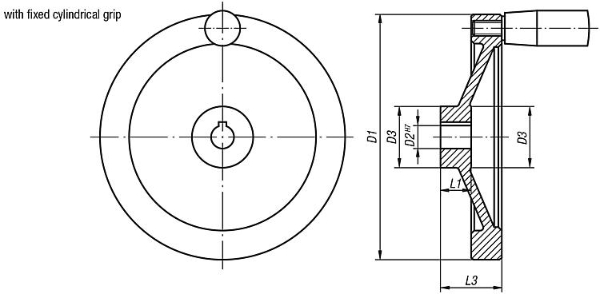 Handwheel Discs In Aluminium With Fixed Cylinder Grip black drawing