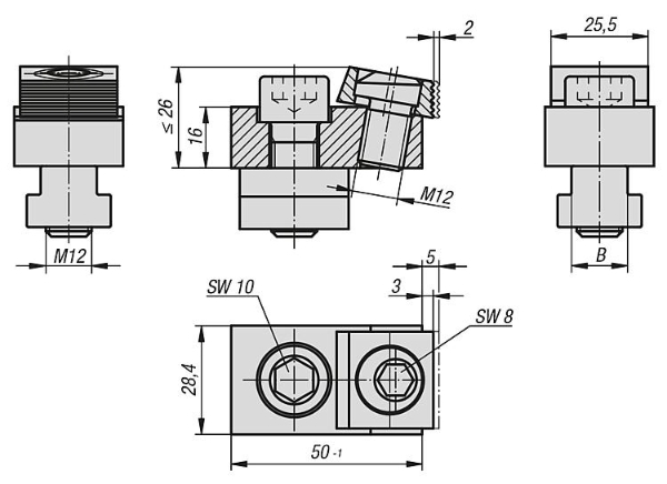 Toe clamps for T-slots Drawing