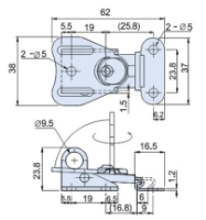 Stainless Steel Half Turn Latch with Padlock Hole L=62mm