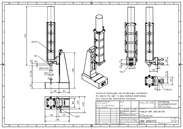 28kN Pneumatic Press 80mm Stroke Dimension B 75mm – 330mm