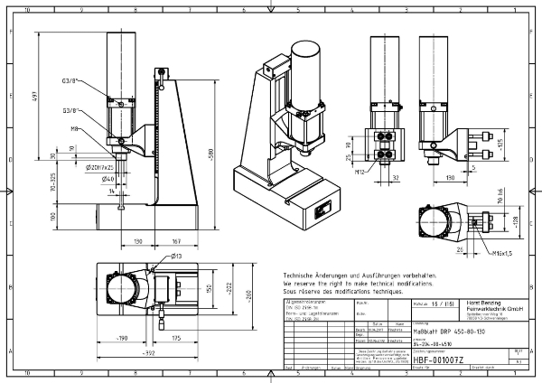 Pneumatic Press 4.5KN 80mm Stroke Dimension B 70-325mm