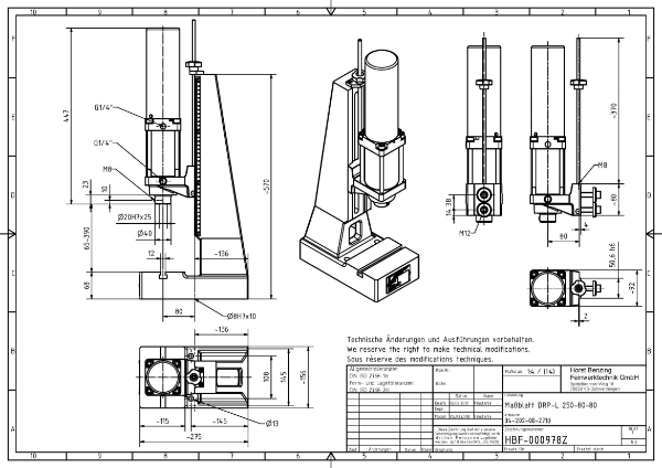 2.5kN Pneumatic Press 80mm Stroke 65mm – 390mm Dimension B