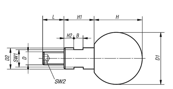 BALL GRIP REVOLVING D1=25 D=M06X11 DUROPLAST, COMP:STAINLESS STEEL 