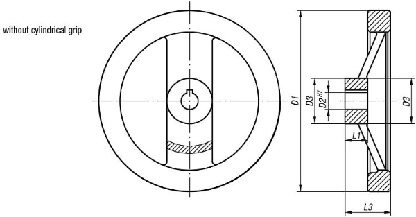 Handwheel Flat Aluminium Black Drawing