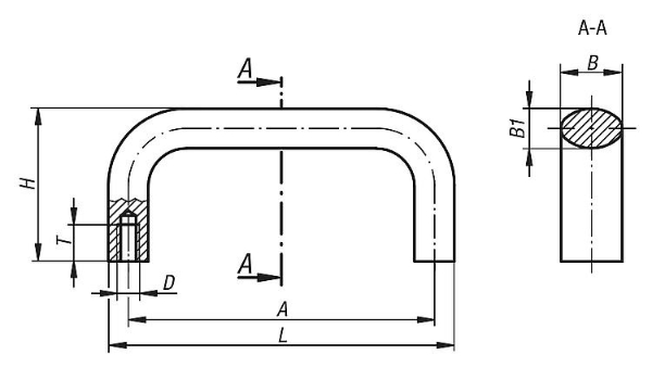 PULL HANDLE OVAL A=120, L=137, D=M08, H=55, ALUMINIUM NATURAL ANODIZED 