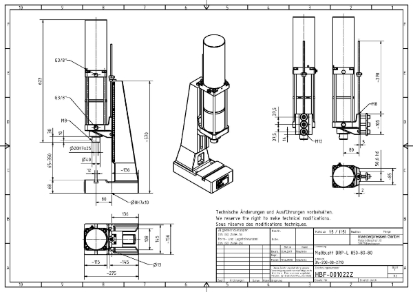 Pneumatic Press 8.5KN 80mm Stroke Dimension B 65-350mm