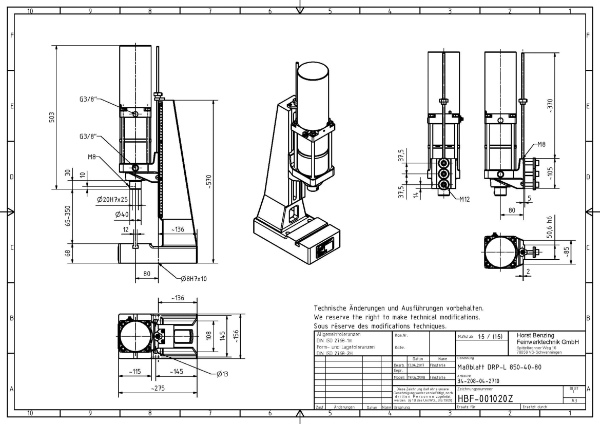 Pneumatic Press 8.5KN 40mm Stroke Dimension B 65-350mm