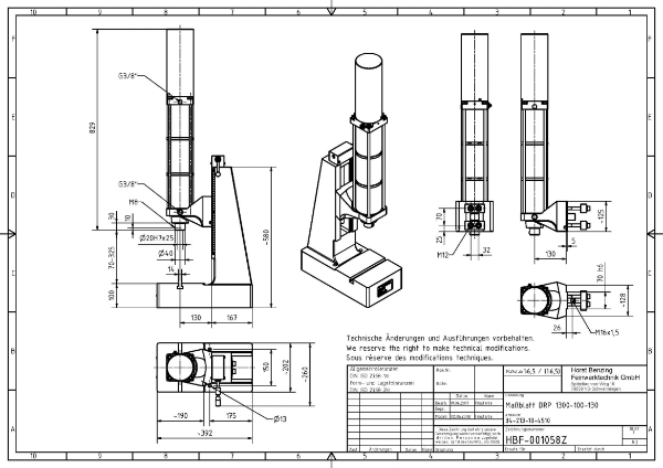 Pneumatic Press 13KN 100mm Stroke Dimension B 70-325mm