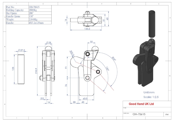 GH-70615 2000Kg heavy duty toggle clamp