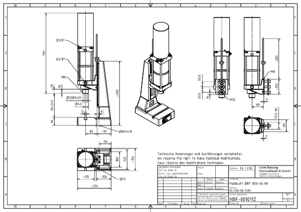 Pneumatic Press 8.5KN 60mm Stroke Dimension B 58-243mm