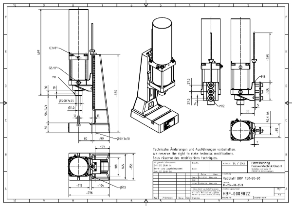 Pneumatic Press 4.5KN 80mm Stroke Dimension B 58-243mm