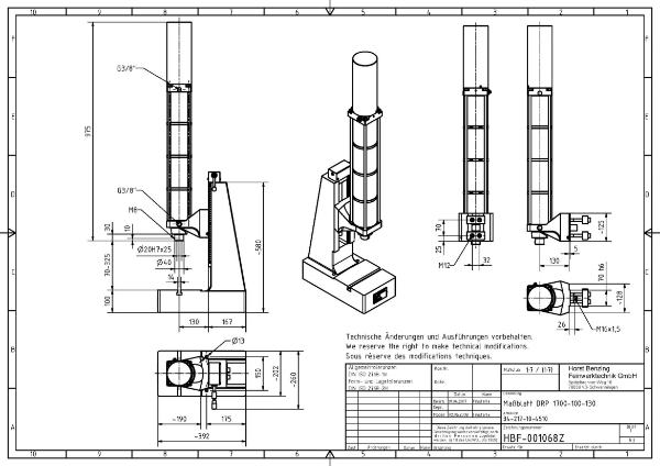 Pneumatic Press 17KN 100mm Stroke Dimension B 70-325mm