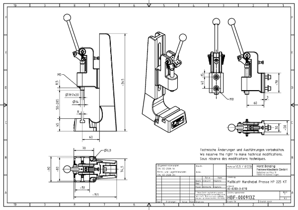 Toggle Press 2.0kN 30mm Stroke Dimension B 50-205mm