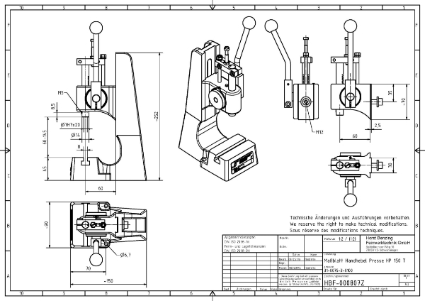 HP150T 36mm Stroke 0.75kN Capacity Rack and Pinion Press