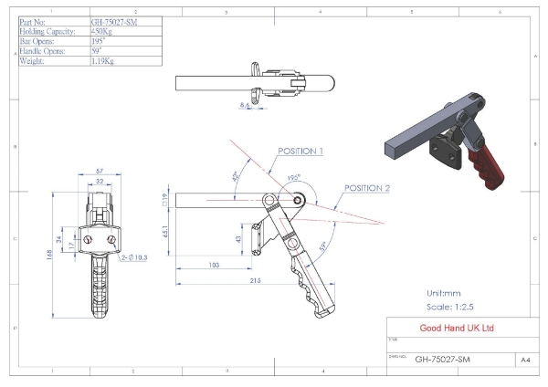 GH-75027-SM 450Kg drop handle toggle clamp