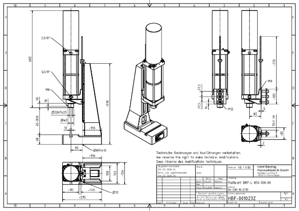 Pneumatic Press 8.5KN 100mm Stroke Dimension B 65-350mm