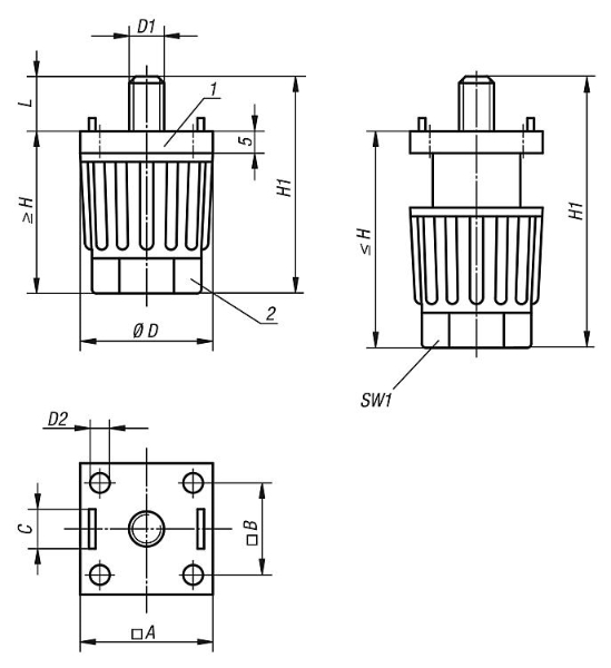 Levelling feet for aluminium profiles